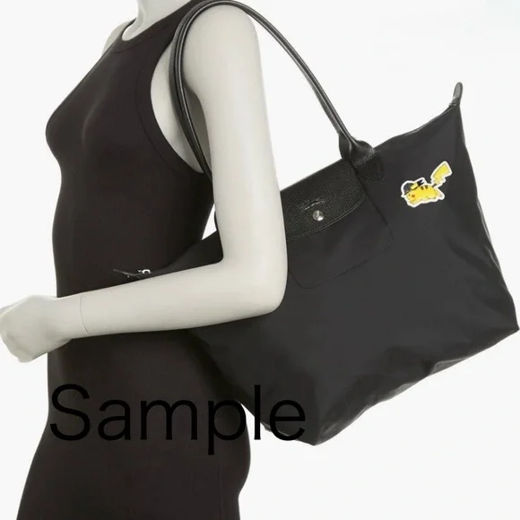Longchamp x Pokemon Pikachu Le Pliage Large Shoulder Tote Black - Picture 13 of 13